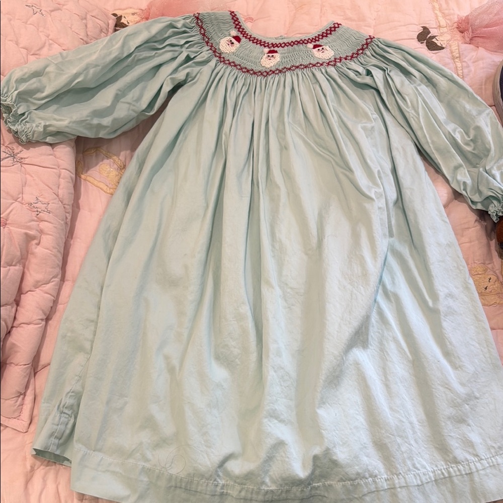 Charming Blue Santa Smocked Kids Dress